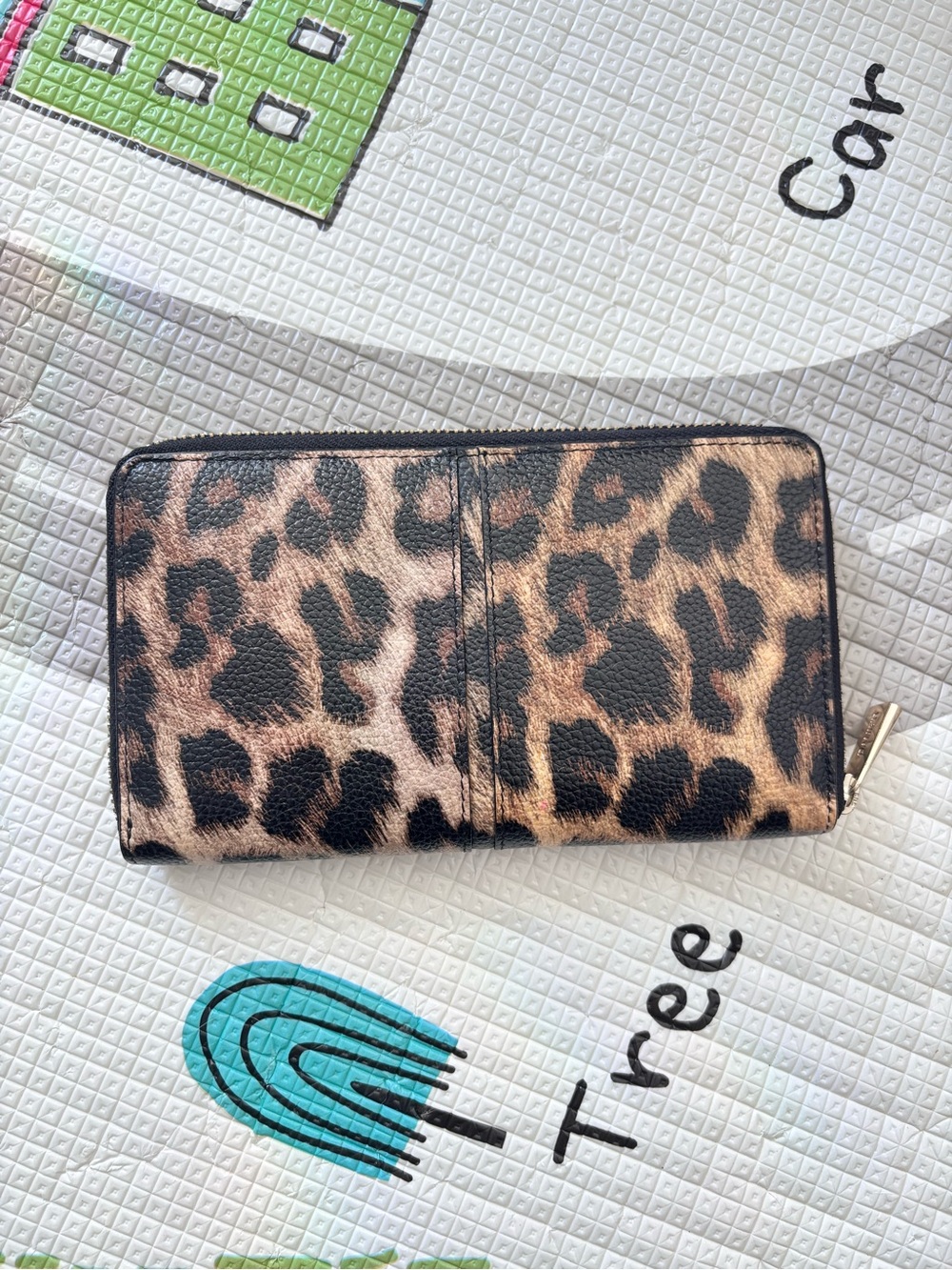 Danier Leopard Cheetah Print Textured Leather Organizer Wallet